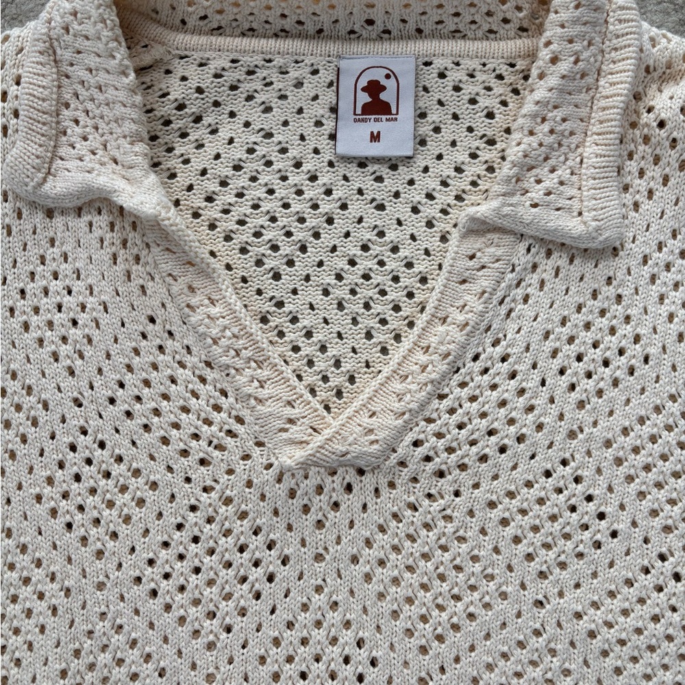 Dandy Del Mar Men's Short-Sleeve Open-Knit Polo Tee in Cream
